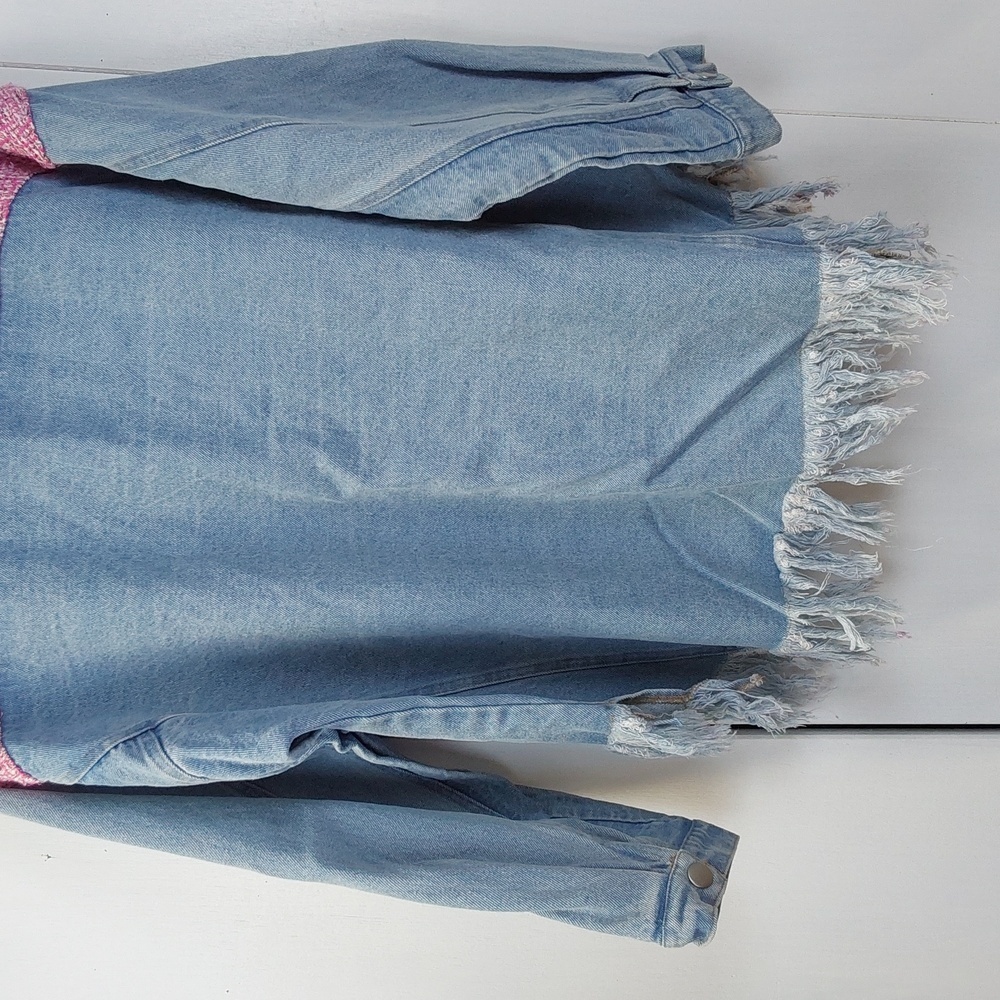 Umgee| Womens Denim Blue/ Pink Shaket Jacket Fringe Western Cowgirl Sz. XL - Picture 8 of 8